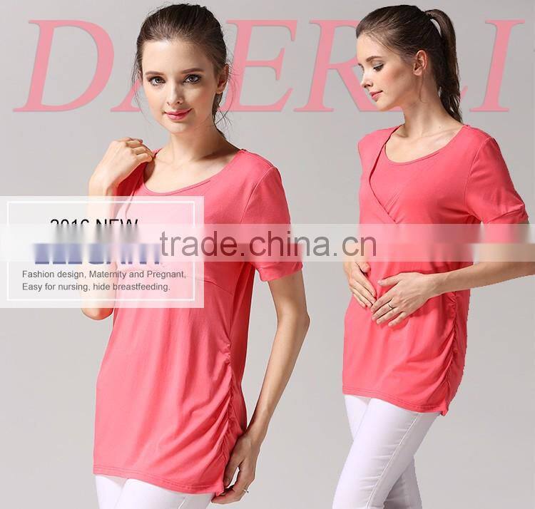 Wild Short Sleeve Nursing Clothes Solid Breastfeeding Clothing Small Fresh Pregnant Women T-shirts