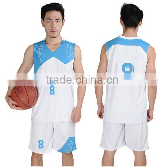 100% polyester Blank basketball jersey apparel blue/white men sports t shirt