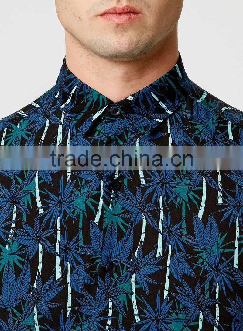 2016 hawaiian Palm Print Short Sleeve Casual Shirt