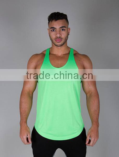 mens low cut stringer singlets vest with a scooped & lengthened body