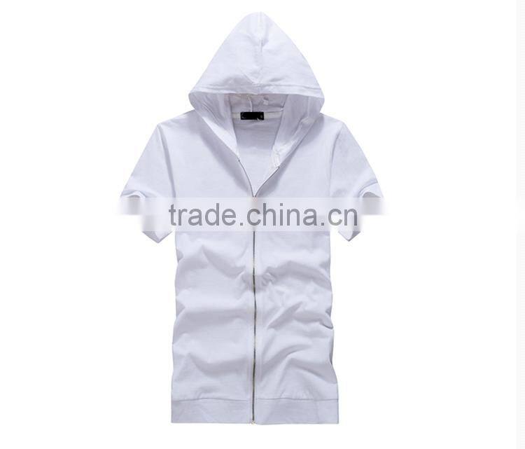 hot sale custom cotton/spandex men's short sleeve black hoodie