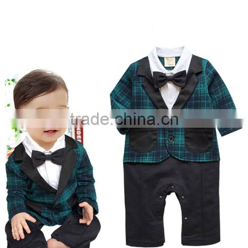 Wholesale Gentlemen Boys Long Sleeve Bodysuit Necktie Rompers Baby Boys Suit