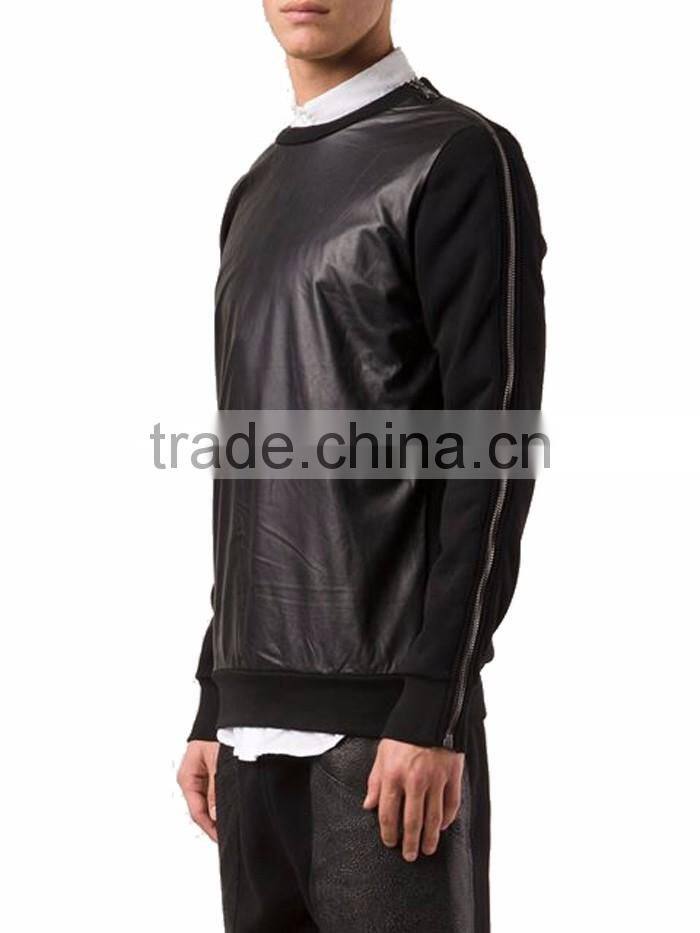 Wholesale plain zip custom made men leather hoodies