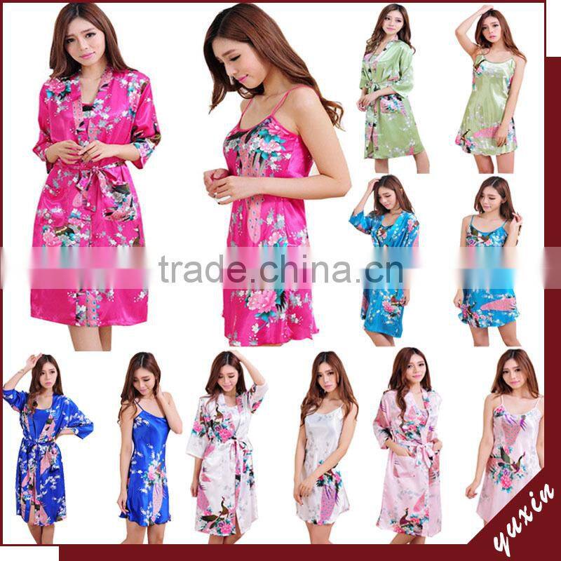 Women's 2pcs kimono Satin Silk Robes Nighty Sexy Kimono Many colors