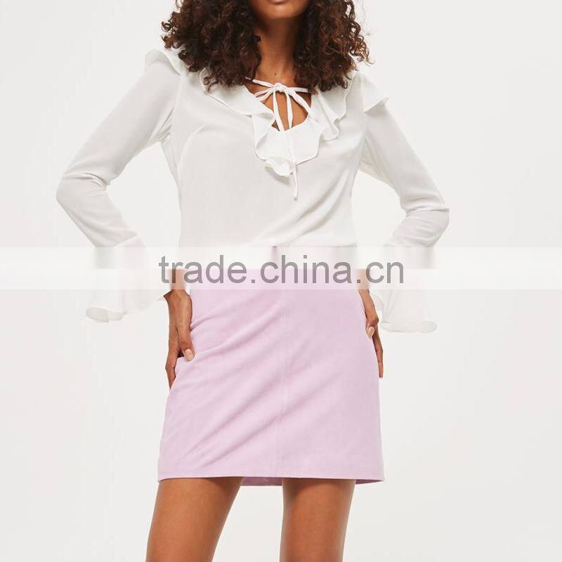 2017 OEM hot sale long sleeve white chiffon shirts for ladies