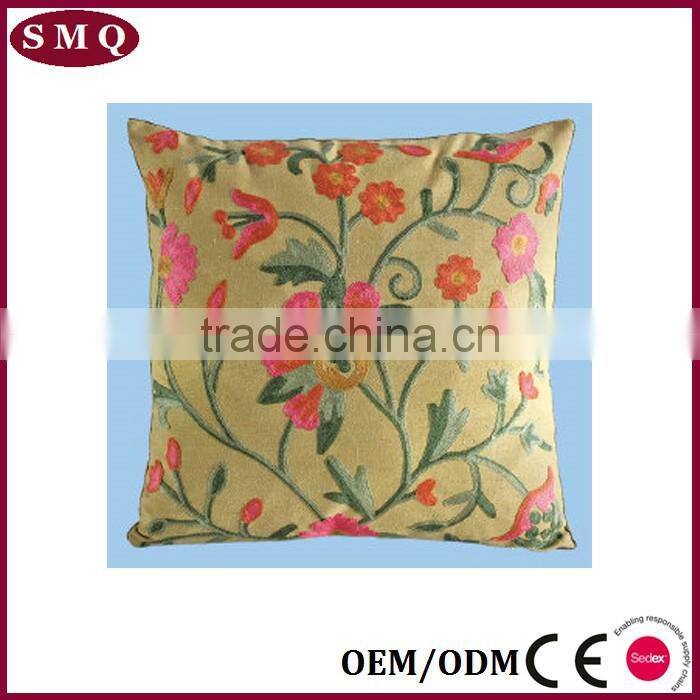 Indian flower embroidery design linen cushion cover fabric