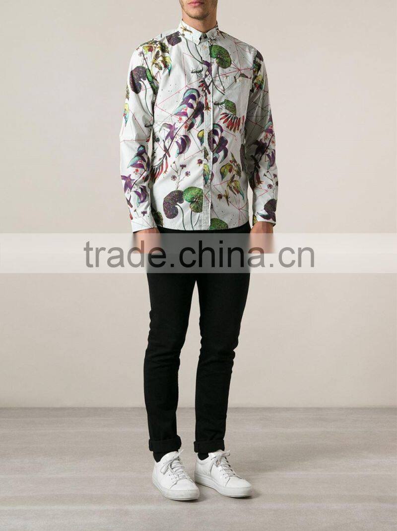 famous brand White cotton floral print shirt
