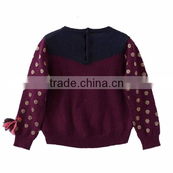 Polka Dot New Design Knitted Kids Pullover Sweater Front Short Back Long Girls Knitwear