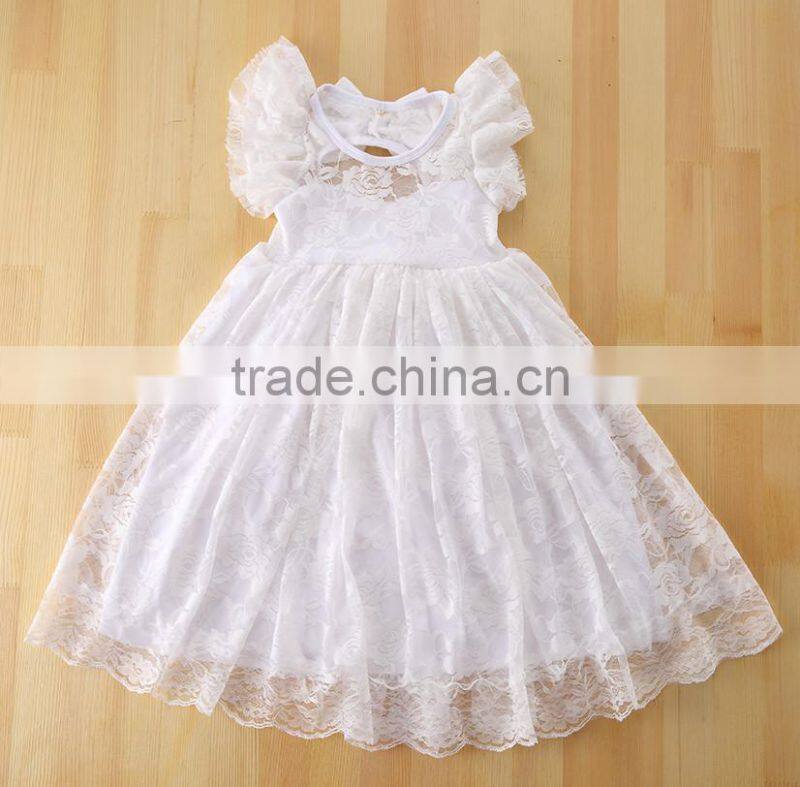 Top quality flutter sleeve flower baby lace dress girls maxi M6102001
