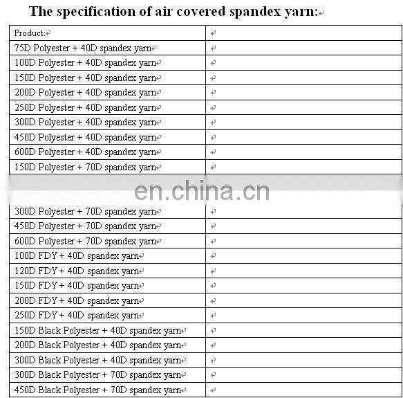 200D polyester black air covering 40D spandex yarn for weaving