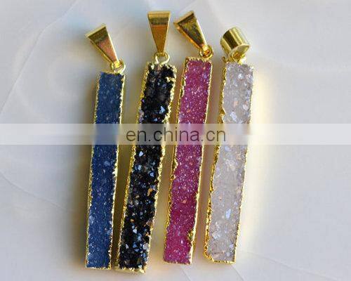 2015 wholesale gemstone pandent/Agate Slice Pave Set Pendant/Silver CZ pave pandent