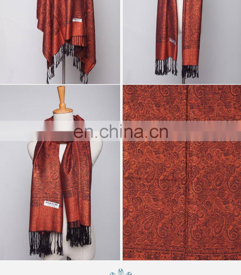 cashew flower with wire line viscose jacquard pashmina shawl & scarf 70*180cm add 2*10cm fringe good quality