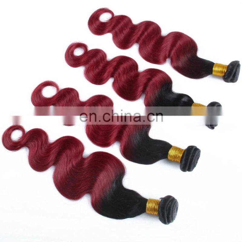 Ombre Hair Extensions Brazilian Virgin Hair Body Wave T1B/Burgundy Human Hair colored two tone