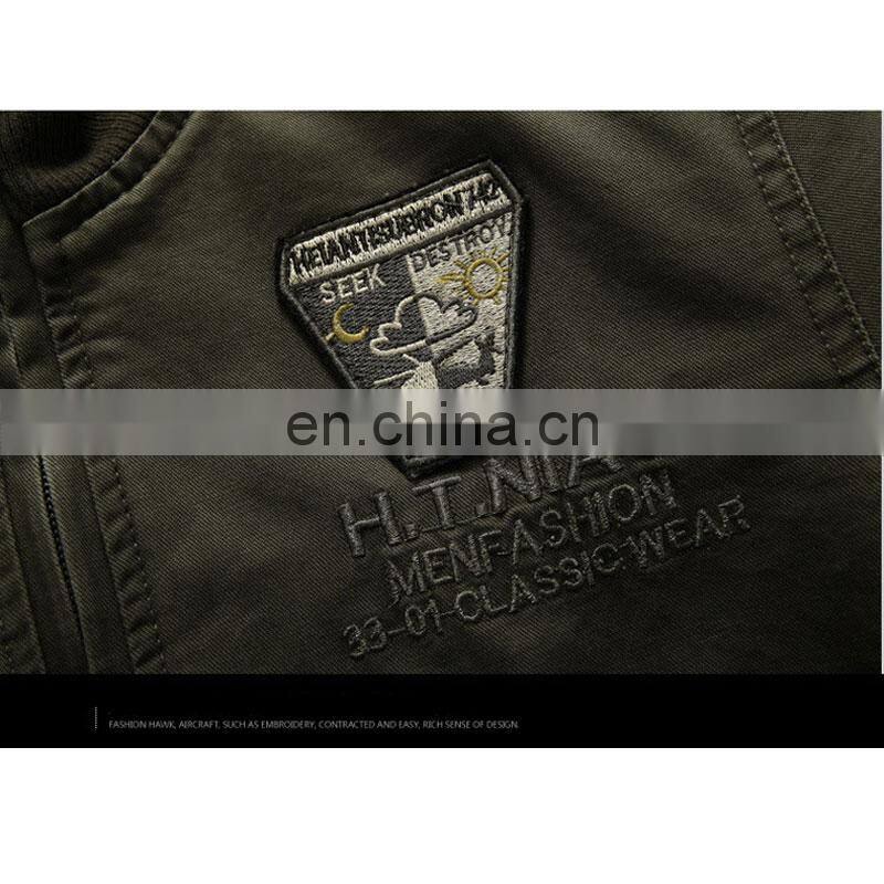 Customized plus velvet military uniform men's jacket slim standing collar cotton men's casual bomber jacket