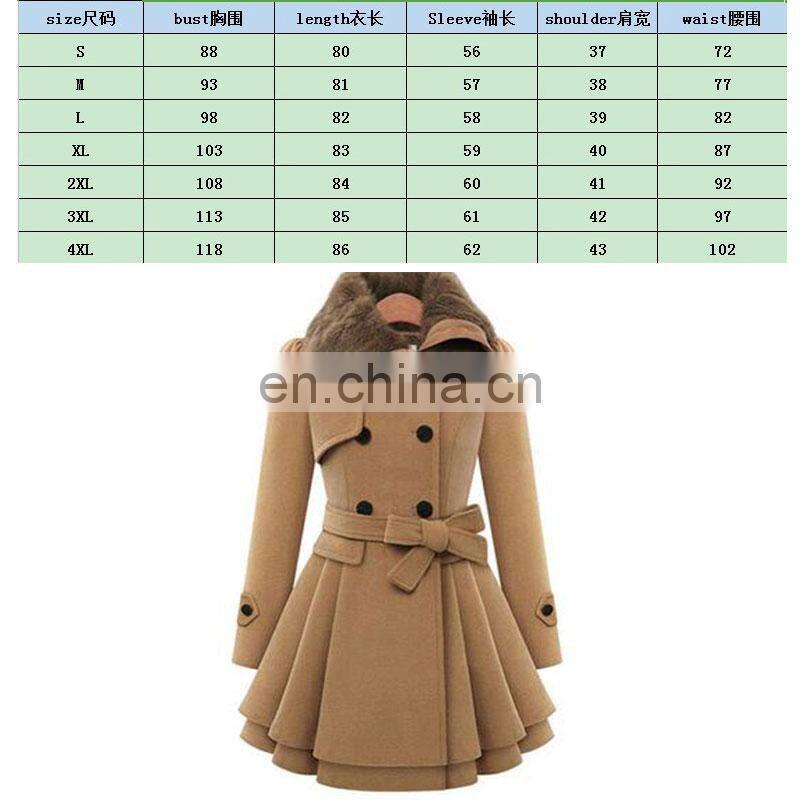 Girl's Long plus-size fur collar with warm double-breasted button-down waistband winter coat