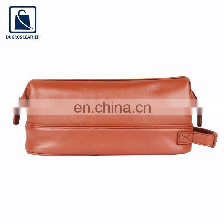 Nickel Fitting Waterproof Lining Material Unisex Genuine Leather Zip Closure Type Travel Toiletry Bag Supplier