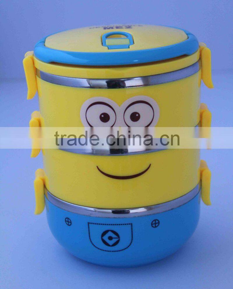 2015 Newest CCLB-H005(3) Promotion Cartoo Three Layer heated insulation Lunch Box (Accept OEM)