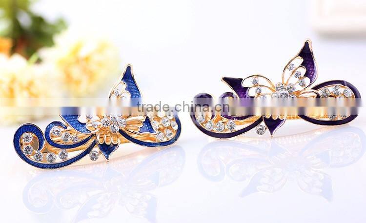 Painted lacquer decoration elegant rhinestone butterfly hair clip hair spring clip,hair clips