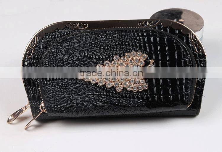 Latest women double zipper pu purse luxurious decorate wallet