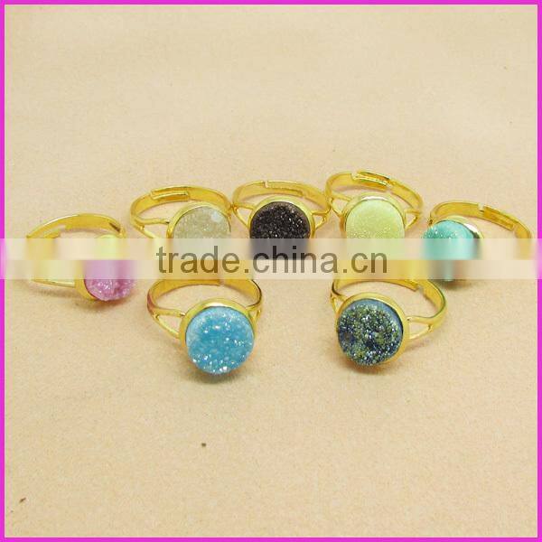 RG1090 Wholesale Double Stone Agate Druzy Ring,Gold plated Two Agate Druzy Geode Ring
