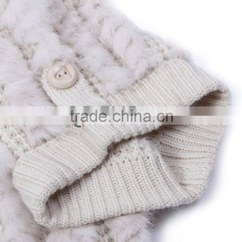 QD81004 2016 New Design Women Knitted Rabbit Fur Batwing Sleeves Vest with 4 Bottons Front Fly