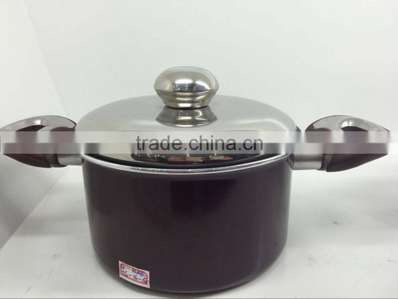 2016 new arriving Aluminum ceramic nonstick cooking pot pasta pot cookware brown color stainless steel lid