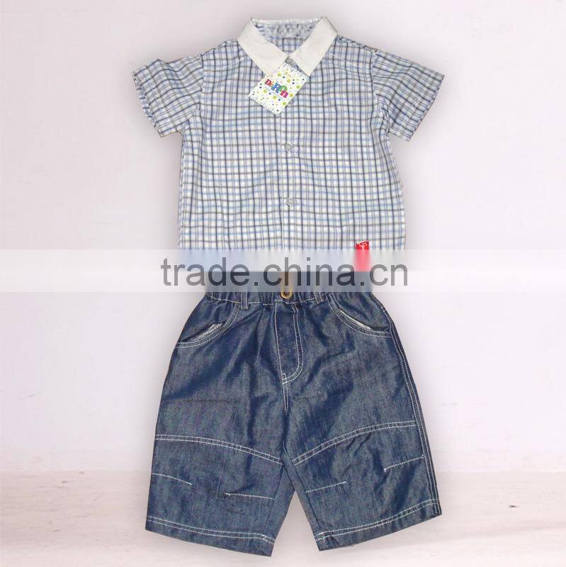 2016 Hot Selling Children's Boutique Clothing Wholesale Children Suit Yarn dyed Top+jeans pants