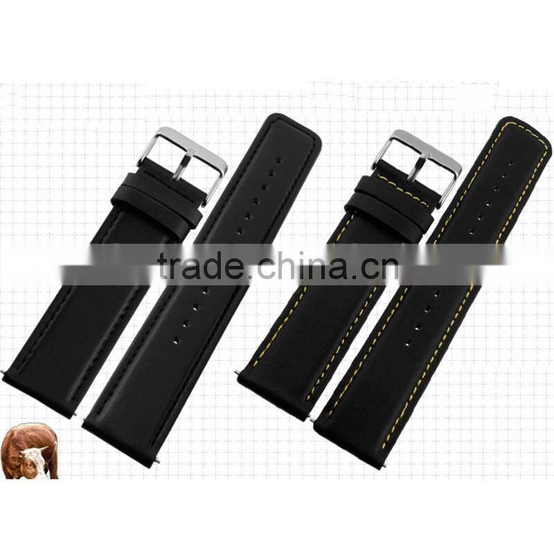 2015 New Style 22mm Black Orange Pink Leather watch strap wholesale 3pcs