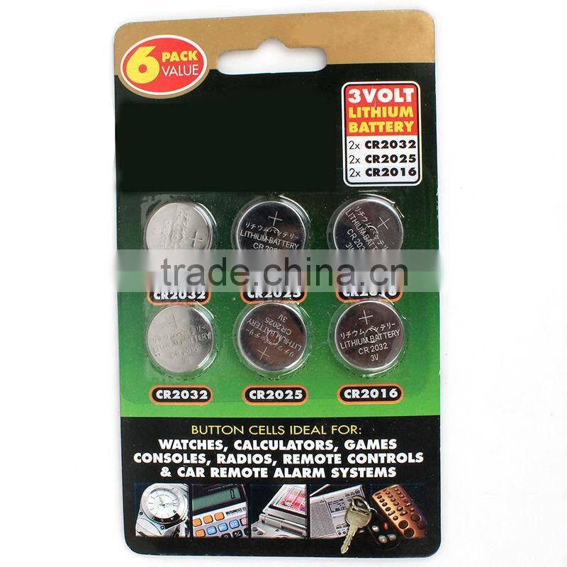 OEM service Button battery blister packing: 3V 6pcs CR2032 CR2025 CR2016