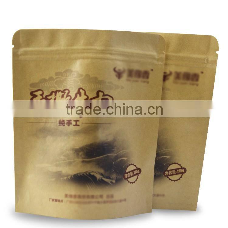16x18cm food grade kraft paper +pe lamination printing zipper bag with bottom gusset
