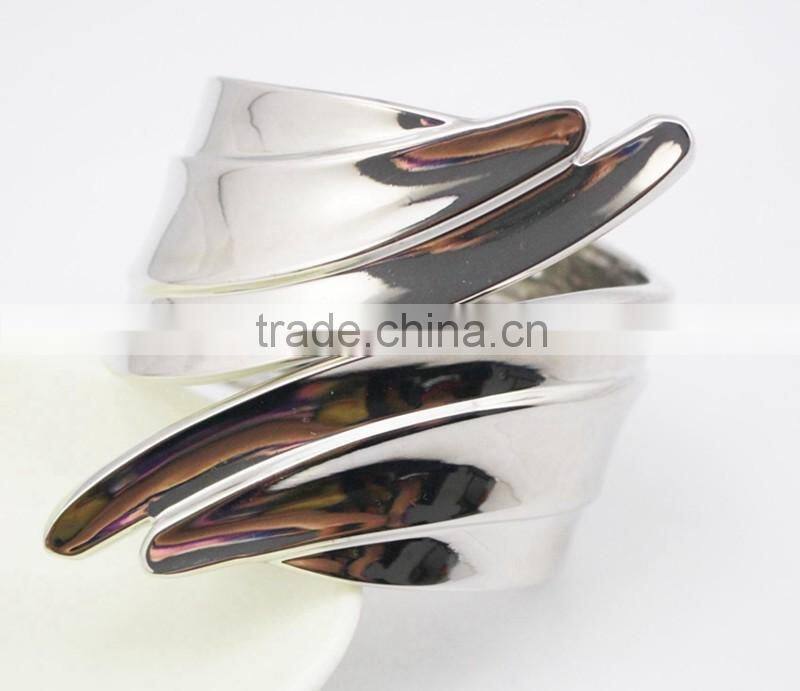 High Polished Stainless Steel Feather Leaves Bracelet Bangle