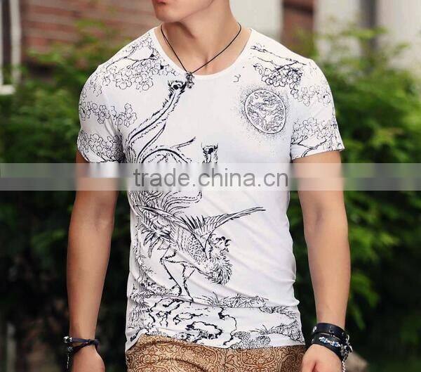 Summer Printed Short-Sleeved O Neck High Quality Cotton Men Muscle Shirts Tiger Slim Pattern Top Tees