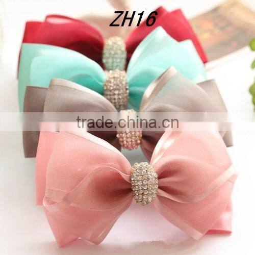 Colors Chiffon Ribbons Rhinestone Hair Bow Bow Hair Jewelry