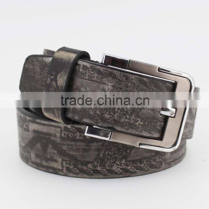 Fashion style black print pu leather belt for man with shiny metal square accessories in YiWu