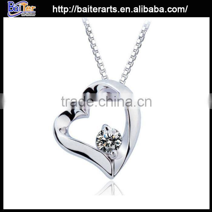 Wholesale simulated austria crystal silver heart shape fire opal pendant