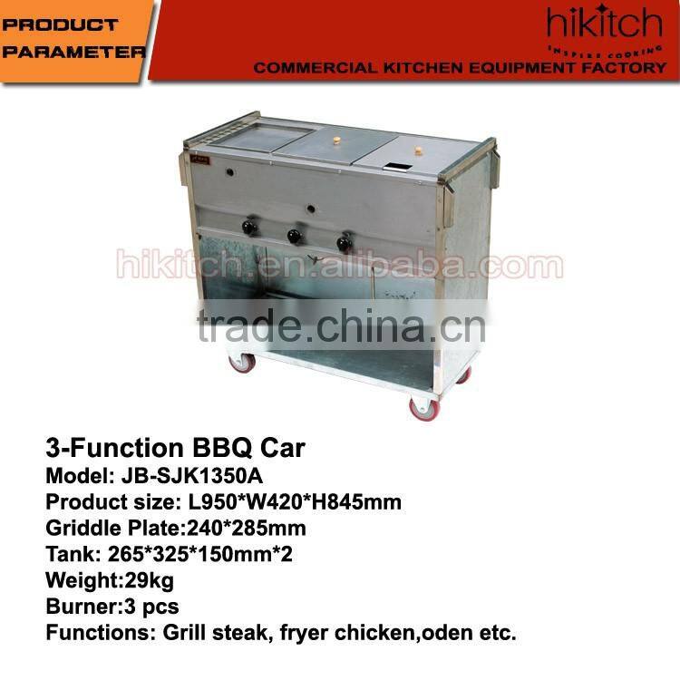 Commercial stainless steel Multifunctional snack car with griddle ,fryer and oden
