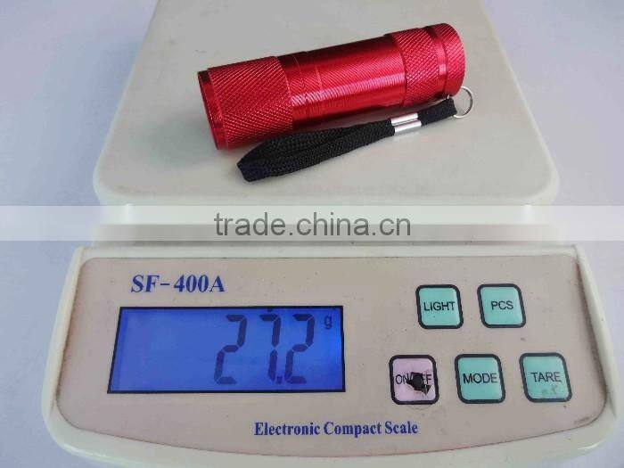 Onlystar GS-8005 promotional gift emergency small aluminum mini color 9led pocket light 9 led uv flashlight