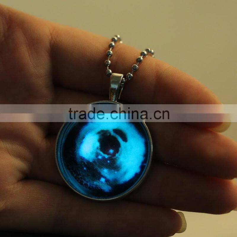 Dog Glow in The Dark Pendant Necklace Round Glass Necklace Glow in The Dark Jewelry