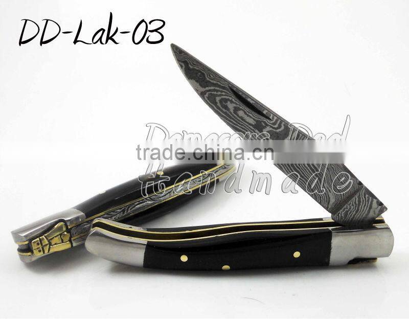 Damascus Steel Laguiole Knife Stag Handle, 10cm and 12cm sizes available