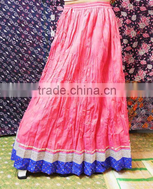 Girls Wear Cotton Long Wrinkle Skirt In Pure Cotton Fabric & Designer Lace