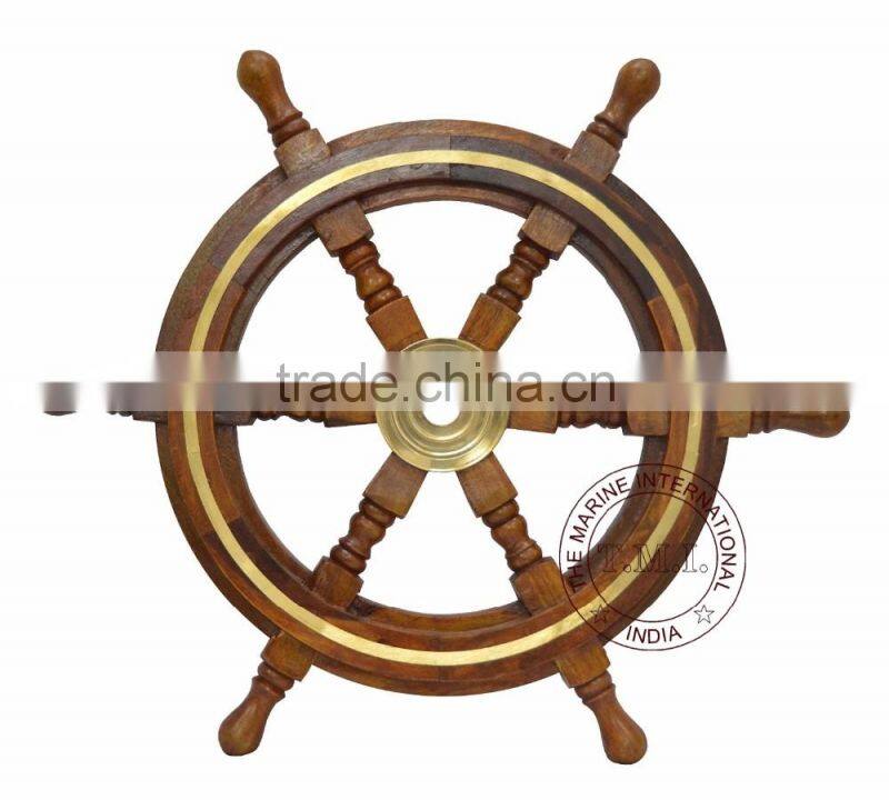 DECORATIVE WOODEN SHIP STEERING WHEEL 12"