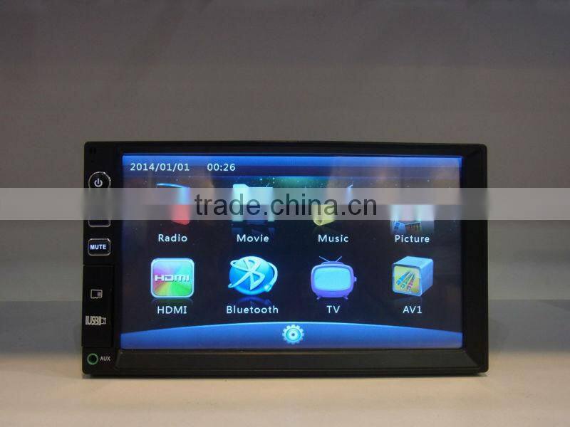 7inch double din car mp5 with USB/SD/Radio/AUX/Bluetooth functions and 1080P multimedia