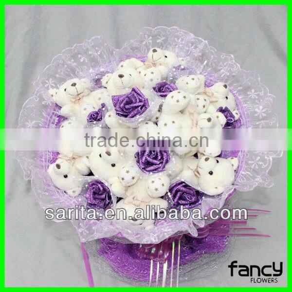 sweet love plush doll bouquet 9 pcs bears 11 pcs purple rose artificial flowers creative gifts Valentines Present