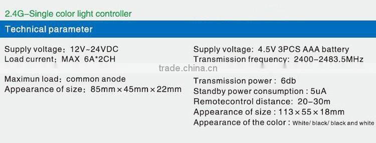 12V~24VDC 20~30m remotecontrol distance 2.4G RGB wireless touch controller/Dimmer for led light
