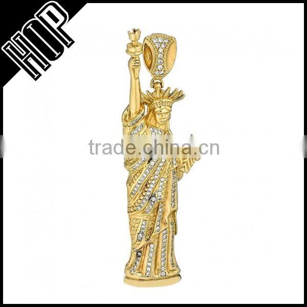 Iced Out Gold Crystal Statue of Liberty Pendant Necklace