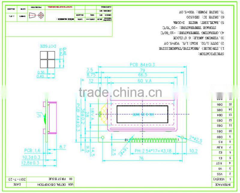 122x32 module display, blue STN,transmissive lcd display