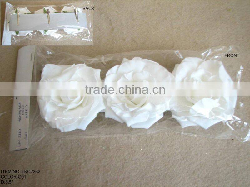 2015 new artificial PE flower with clip artificial 3.5"wihte rose flower 3pcs packed in polybag