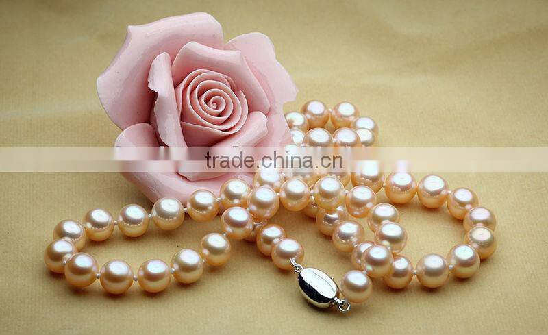 Freshwater pearls chains necklaces natural pink color beads