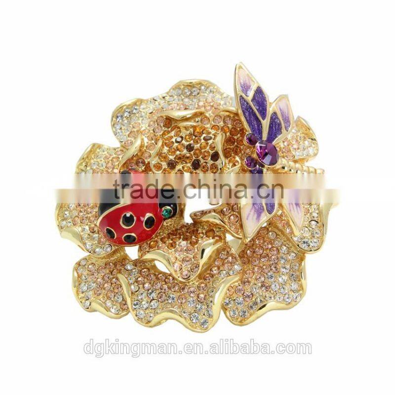 Fashion flower of life jewelry Kingman crystal beaded flower rings