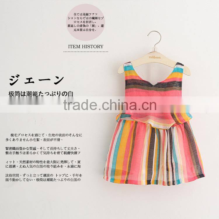 High quality baby girls floral cotton and linen baby girls spaghetti Strap dress